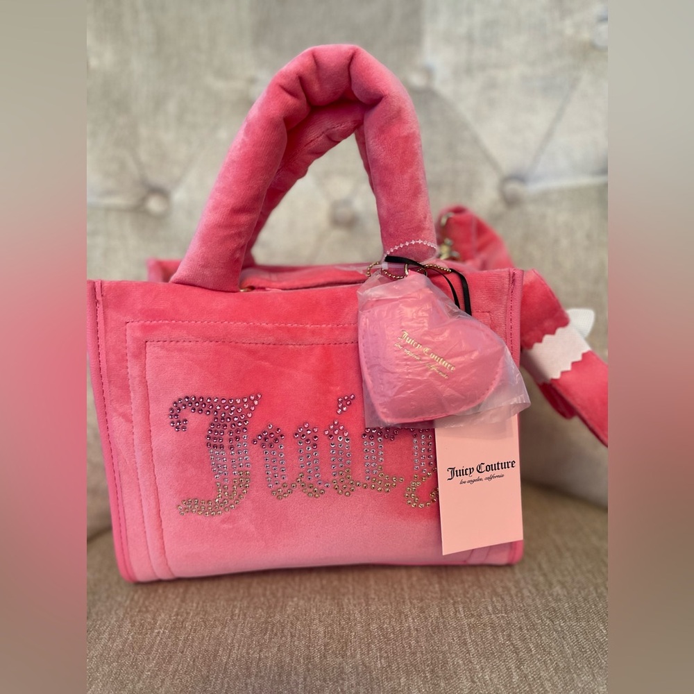 NWT Juicy Couture Pink Lemonade Velour Big Spender Mini Tote Bag.